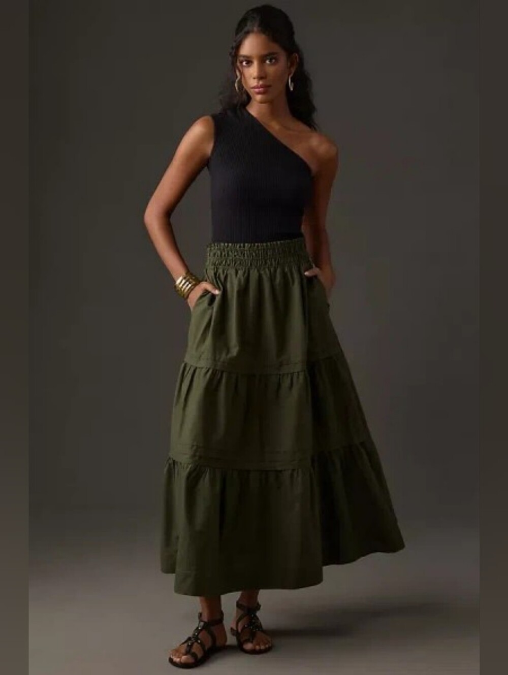 NWT Anthropologie Somerset Maxi Skirt — Moss Green — 100% Cotton